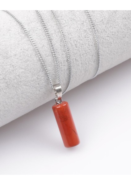 Red Jasper Doğal Taş Silindir Kesim Kolye