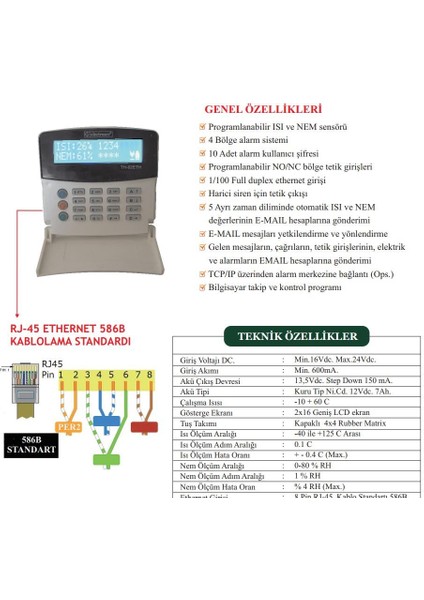 TH-02ETH Isı ve Nem Takip Otomasyon Sistemi Ethernet Tcp/ıp Protokol +1 Prob +16V Adaptör