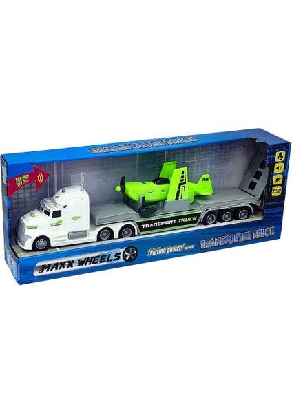 1:50 Maxx Wheels Sesli ve Işıklı Taşıyıcı Tır 23198 Beyaz Tır Yeşil Uçak fiyatları