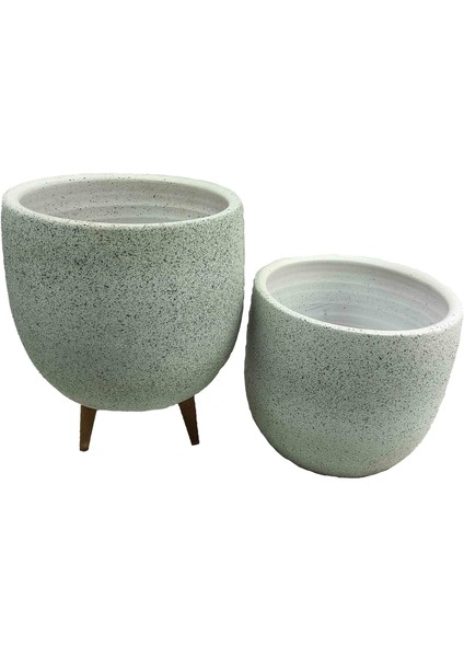 Ev Dekorasyon Aksesuar Beyaz Granit Toprak Saksı Saksılık Salon Çiçeklik İkili Set Ayaksız - 3 Ayaklı- 19 CM modelleri