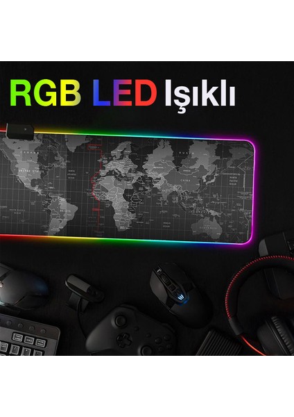 Dünya Desenli Rgb LED Işıklı Oyuncu Mouse Pad 300*800*4MM