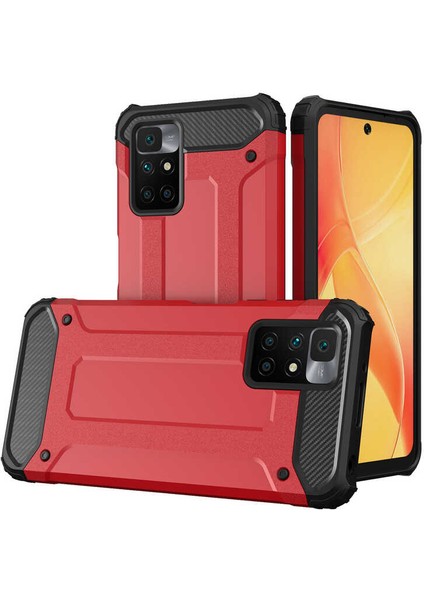 Redmi 10 Kılıf Darbe Emici Çift Katman Kamera Koruyuculu Zırh Crash Silikon Kırmızı