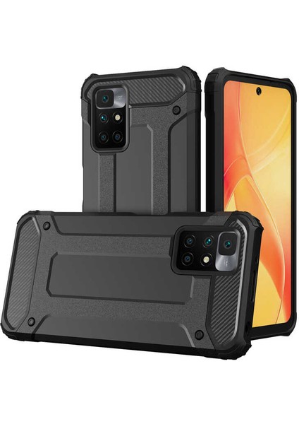 Redmi 10 Kılıf Darbe Emici Çift Katman Kamera Koruyuculu Zırh Crash Silikon Siyah