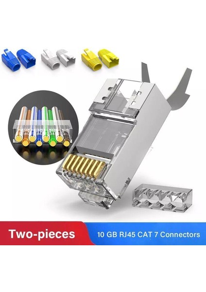 Q-J7100M Cat7 Metal Konnektör RJ45 Cat7 Jack + Ayraç 100'lü Paket