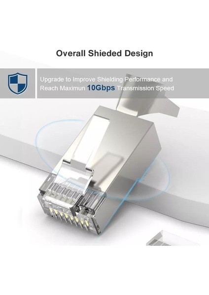 Q-J7100M Cat7 Metal Konnektör RJ45 Cat7 Jack + Ayraç 100'lü Paket