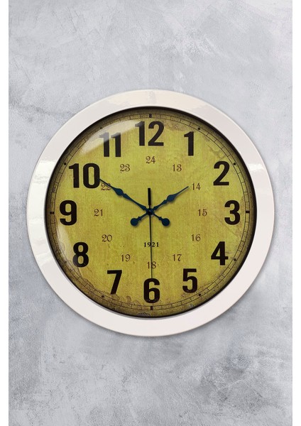 36 cm Beyaz Metal Sarı Duvar Saati