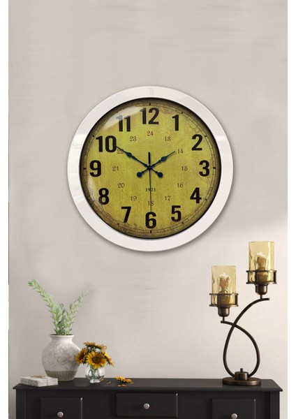 36 cm Beyaz Metal Sarı Duvar Saati fiyatları