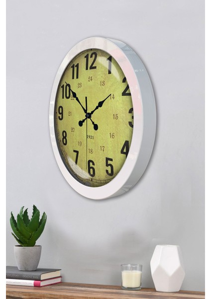 36 cm Beyaz Metal Sarı Duvar Saati modelleri