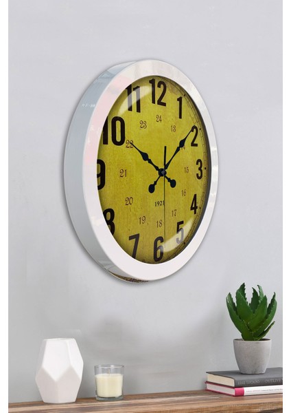 36 cm Beyaz Metal Sarı Duvar Saati fırsatları