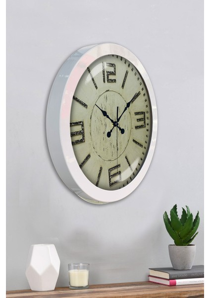 36 cm Beyaz Metal Retro Duvar Saati fırsatları