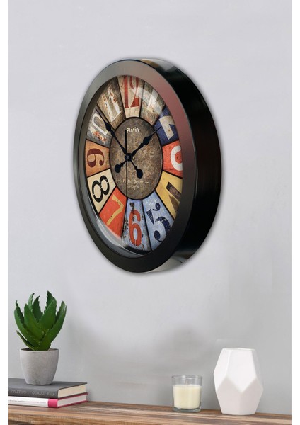 36 cm Siyah Metal Retro Duvar Saati