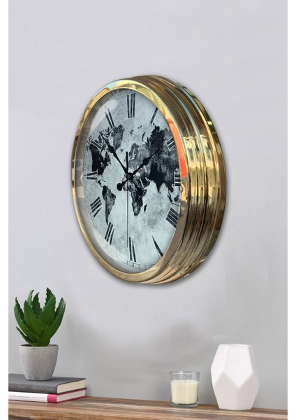 40 cm Gold Metal Eskitme Dünya Duvar Saati modelleri