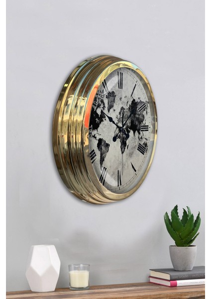 40 cm Gold Metal Eskitme Dünya Duvar Saati fırsatları