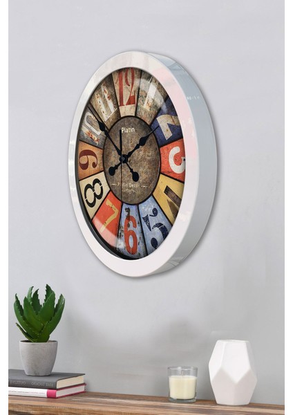 36 cm Beyaz Metal Retro Duvar Saati modelleri