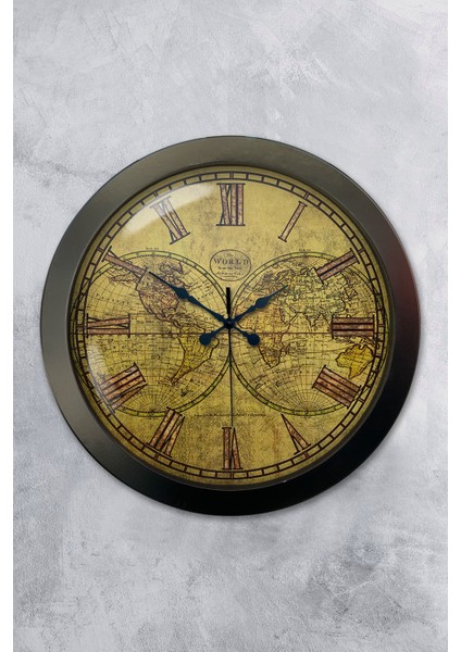 36 cm Siyah Metal Maps Duvar Saati