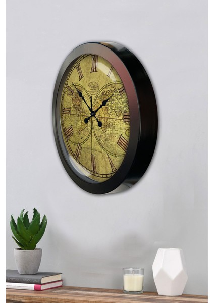 36 cm Siyah Metal Maps Duvar Saati modelleri