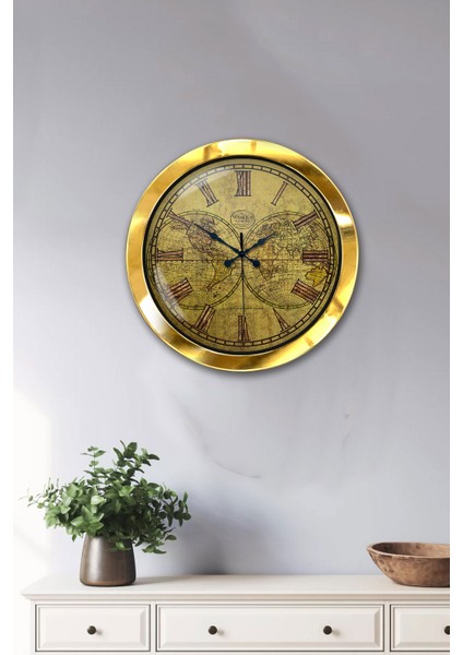 36 cm Gold Metal Maps Duvar Saati fiyatları