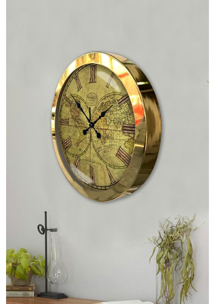36 cm Gold Metal Maps Duvar Saati modelleri