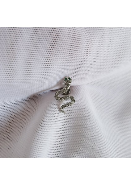 Cerrahi Çelik Zirkon Taşlı Yılan Piercing. Bar Uzunluğu 6 mm