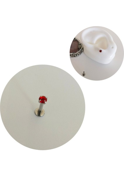 Cerrahi Çelik Kırmızı Zirkon Taşlı Piercing (Taş Çapı 3mm) Bar Uzunluğu 8mm
