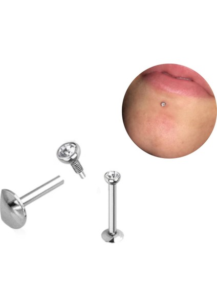 Cerrahi Çelik Extra Minik Tek Taşlı Piercing -Dudak Piercing -(Taş Çapı 1,5mm) Bar Uzunluğu 8mm-1 adet