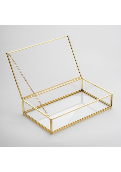 Çikolata Takı Aksesuar Mücevherat Kutusu Kapaklı Cam Ham Pirinç Gold 25X15X6CM