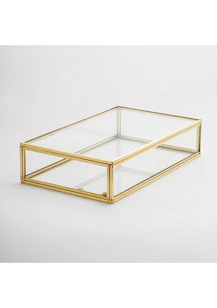 Çikolata Takı Aksesuar Mücevherat Kutusu Kapaklı Cam Ham Pirinç Gold 25X15X6CM
