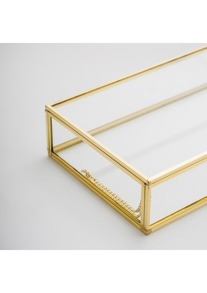 Çikolata Takı Aksesuar Mücevherat Kutusu Kapaklı Cam Ham Pirinç Gold 25X15X6CM