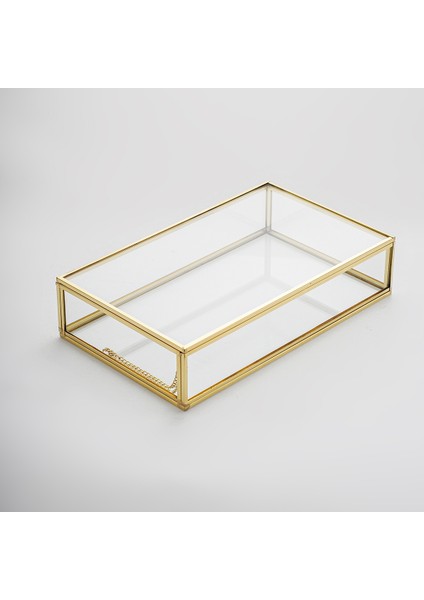 Çikolata Takı Aksesuar Mücevherat Kutusu Kapaklı Cam Ham Pirinç Gold 25X15X6CM