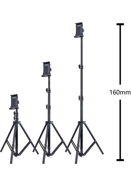 160 cm Teleskopik Katlanabilen 4-11 Inç Uyumlu Telefon ve Tablet Tutucu Tripod