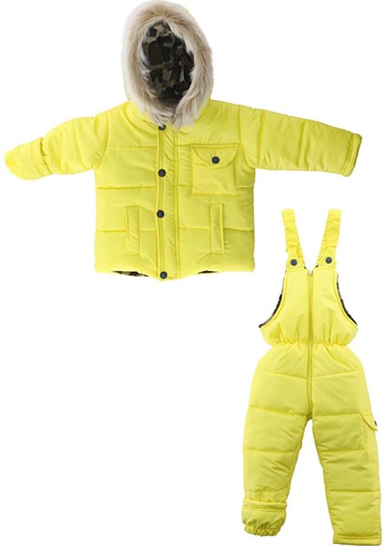 Çocuk Sarı Welsoft Astronot Mont Salopet Takımlı ve Kozmonot Tulumu Çocuk Kayak Tulumu
