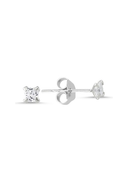 3mm Kare Zirkon Gümüş Kadın Küpe