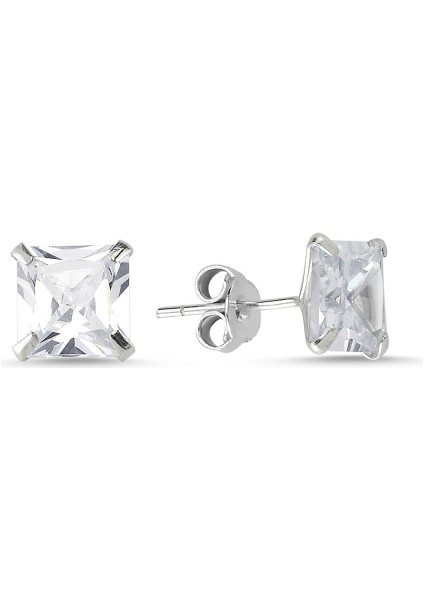 6mm Kare Zirkon Gümüş Kadın Küpe