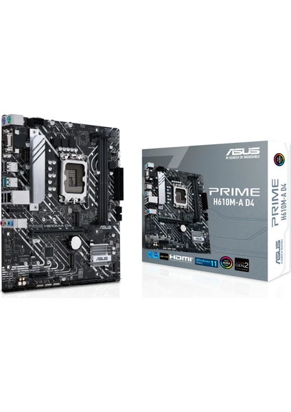 Prıme H610M-A D4 Intel H610 Lga1700 DDR4 3200 Dp Hdmı Vga Çift M2 Usb3.2 Aura Rgb Matx (Prıme H610M-A D4) Anakart