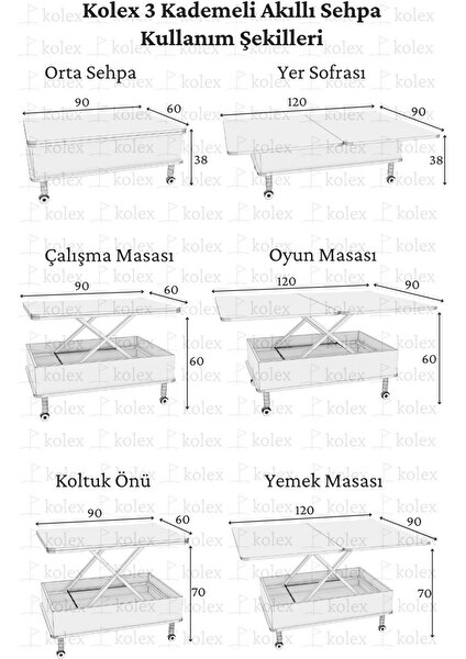 Akıllı Açılabilir Sehpa 3 Kademeli Tekerli