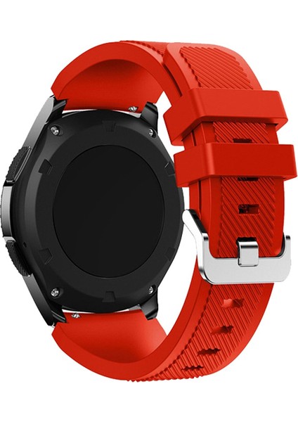 Haylou Solar LS05 Uyumlu Klasik Çizgi Desenli 22MM Silikon Kordon Kırmızı