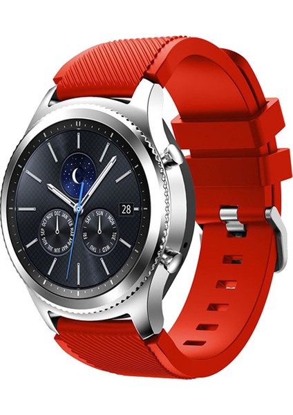 Haylou Solar LS05 Uyumlu Klasik Çizgi Desenli 22MM Silikon Kordon Kırmızı fırsatları