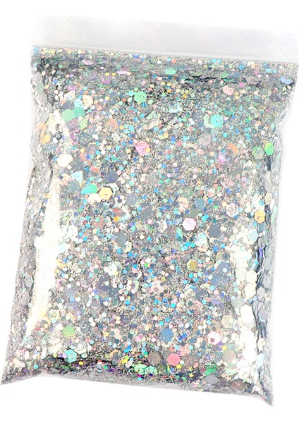 50G Yanardöner Holografik Tırnak Glitter Sequins 3D Manikür Nail Art Dekor Gümüş (Yurt Dışından)