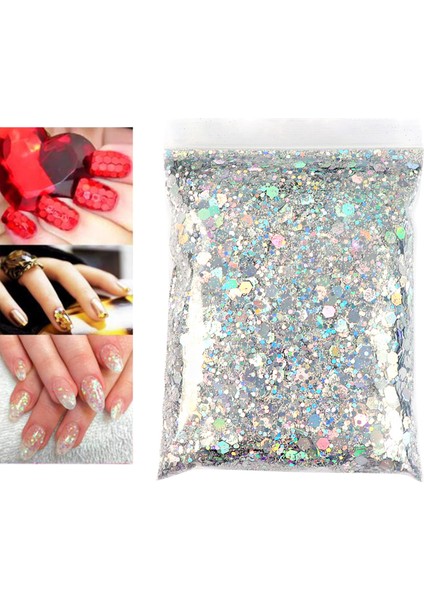50G Yanardöner Holografik Tırnak Glitter Sequins 3D Manikür Nail Art Dekor Gümüş (Yurt Dışından) modelleri