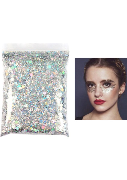 50G Yanardöner Holografik Tırnak Glitter Sequins 3D Manikür Nail Art Dekor Gümüş (Yurt Dışından) fırsatları