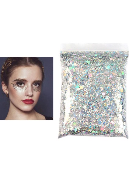 50G Yanardöner Holografik Tırnak Glitter Sequins 3D Manikür Nail Art Dekor Gümüş (Yurt Dışından) indirimleri