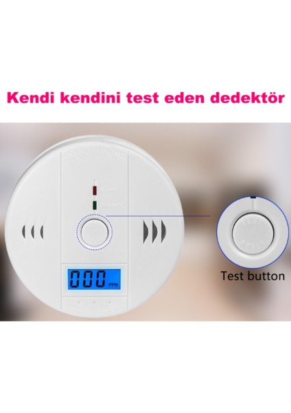 Karbonmonoksit Alarm Cihazı Co Gaz Dedektörü LCD Kablosuz Pilli 85 Db