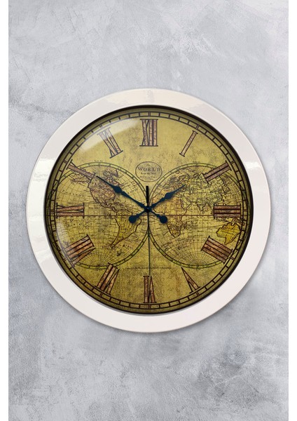 36 cm Beyaz Metal Maps Duvar Saati