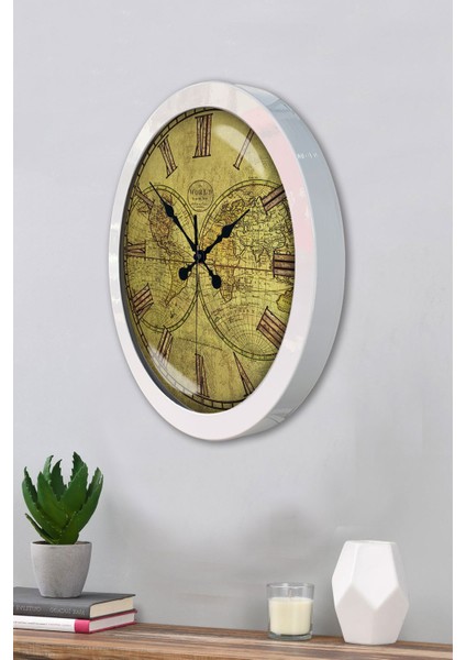 36 cm Beyaz Metal Maps Duvar Saati modelleri