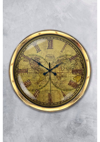 40 cm Gold Metal Maps Duvar Saati