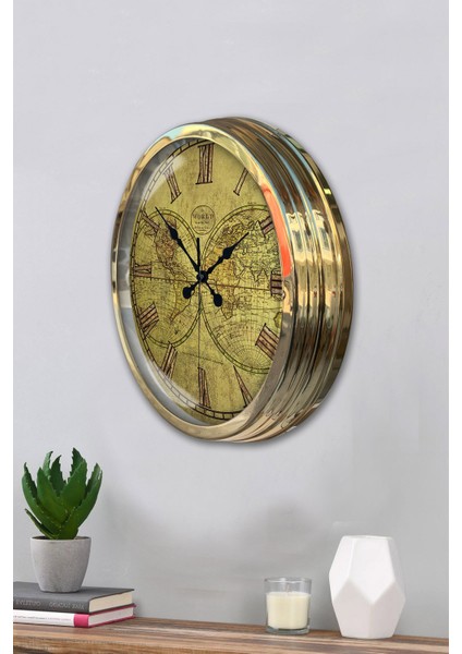 40 cm Gold Metal Maps Duvar Saati modelleri