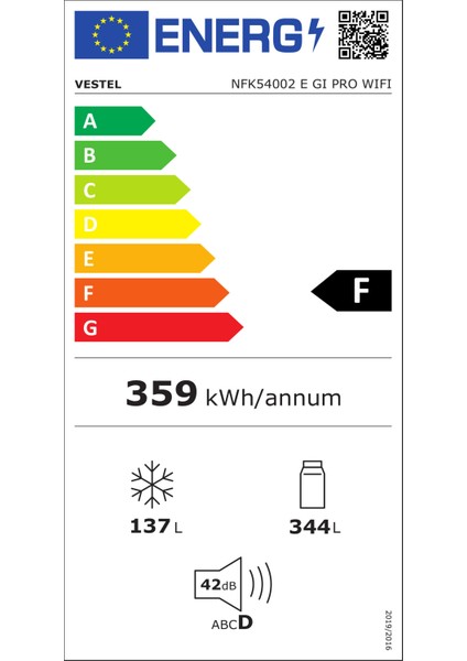 NFK54002 E Gı Pro Wi-Fi 481 Lt No Frost F Kombi Tipi Buzdolabı