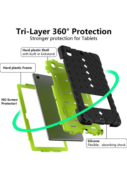 Samsung Galaxy Tab A7 10.4 Için Rhombus Robot Kılıfı (2020) Siyah + Sarı Yeşil modelleri