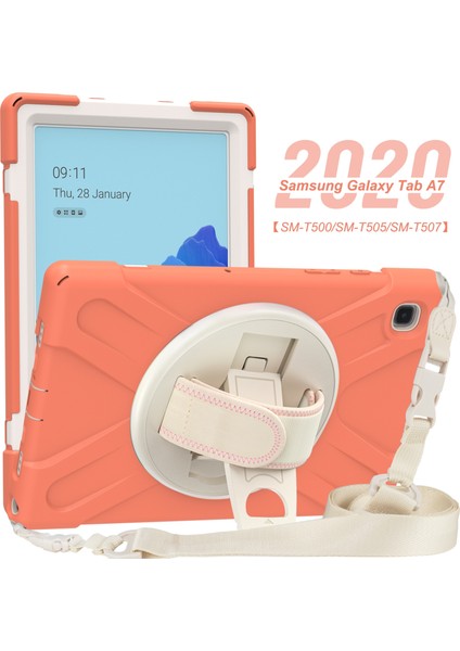 Samsung Galaxy Tab A7 (2020) T500 Silikon + Pc Kılıfı Mercan Turuncu modelleri