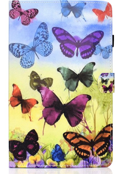Samsung Galaxy Tab A7 (2020) T500 Renkli Çizim Kılıfı Renkli Kelebekler